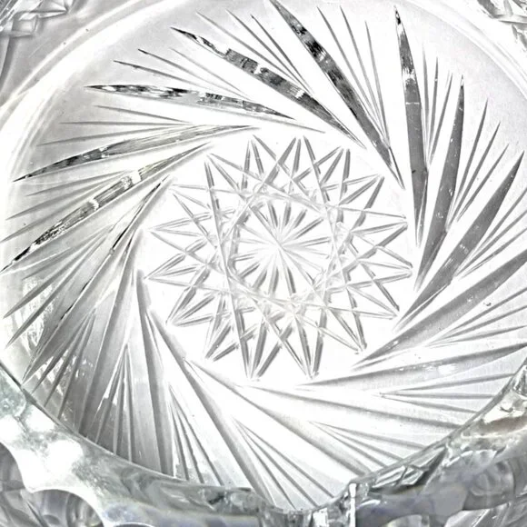 Bohemian Cut Crystal Heavy Ashtray-Exquisite Czech Pinwheel Swirl & Star Design - Picture 5 of 7